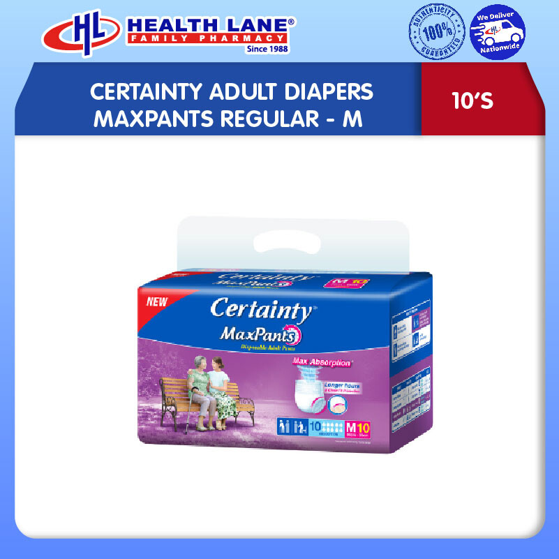 CERTAINTY ADULT DIAPERS MAXPANTS REGULAR- M (10'S)